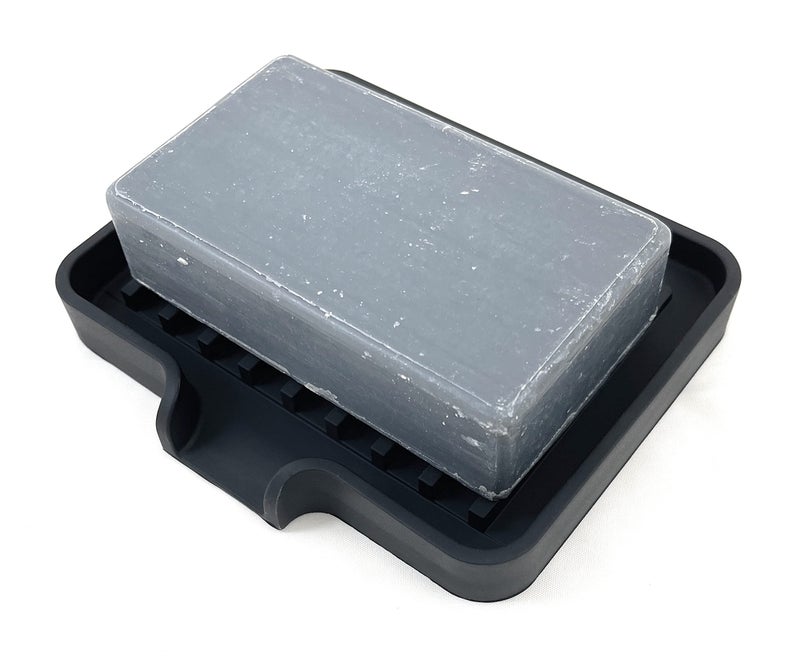 Happitasa Silicone Soap Dish Tray and Sponge Holder with Drain Chute, Pack of 2 | Bathroom and Kitchen Sink Organizer Caddy (Black, 5.2""x4"", 7.2 Ounces) - Image 3